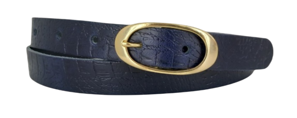 Smalle Leren Dames Riem - Gouden Gesp - Kleur: Navy