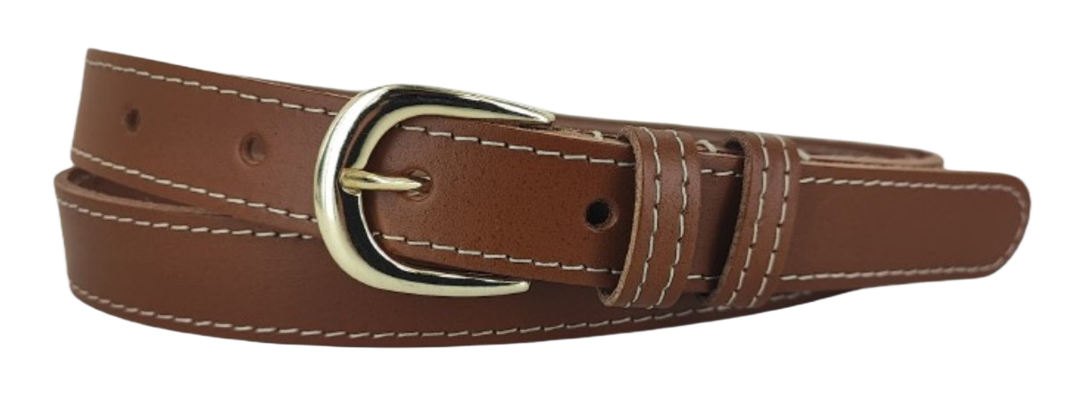 Dames Riem Gouden Gesp - Kleur: Cognac - 100% Echt Leer