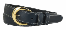 Dames Broekriem Gouden Gesp - Kleur: Navy - 100% Echt Leer